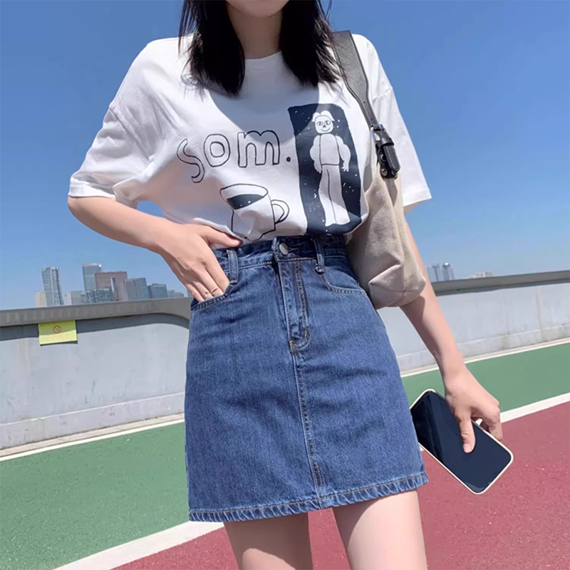 复古牛仔半身裙女夏季薄款高腰显瘦a字裙休闲百搭防走光包臀短裙