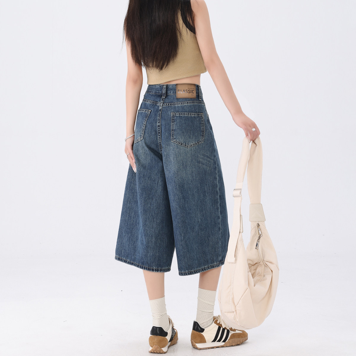 2025夏季阔腿七分牛仔裤女装新款宽松显瘦bf慵懒风直筒五分中裤子