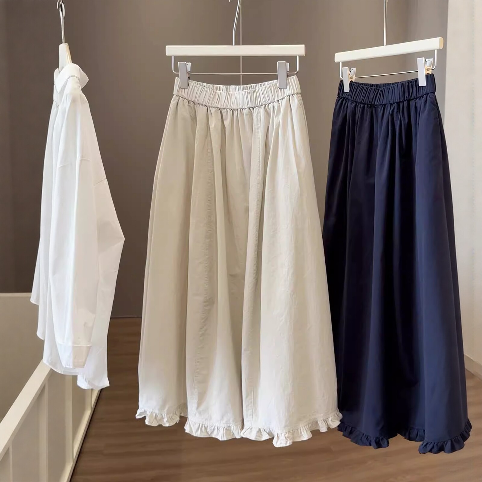 木耳花边日系拼接中长裙
