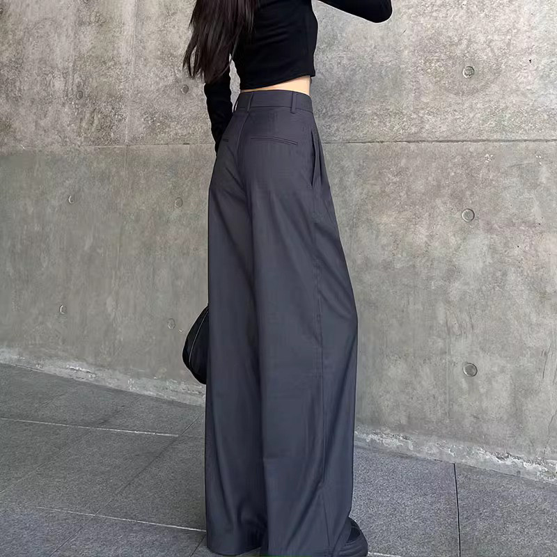 灰色阔腿西装裤女2025春秋新款高腰垂感显瘦宽松休闲拖地直筒裤子