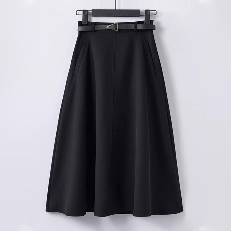 法式赫本风黑色半身裙女秋冬高腰a字裙气质职业西装裙中长款伞裙