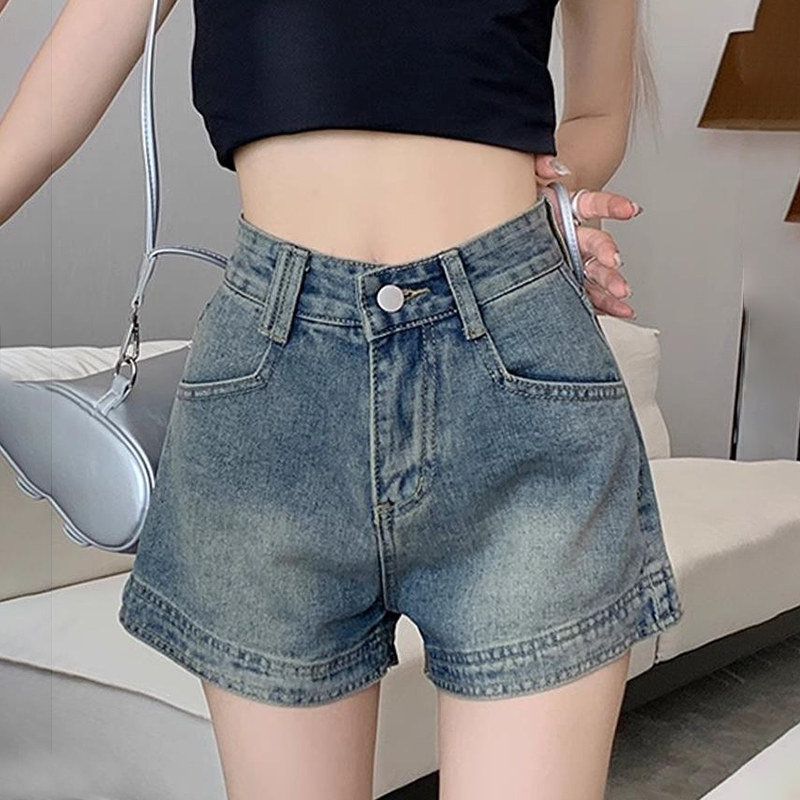 复古牛仔短裤女夏季2024新款高腰显瘦百搭a字阔腿裤百搭辣妹热裤