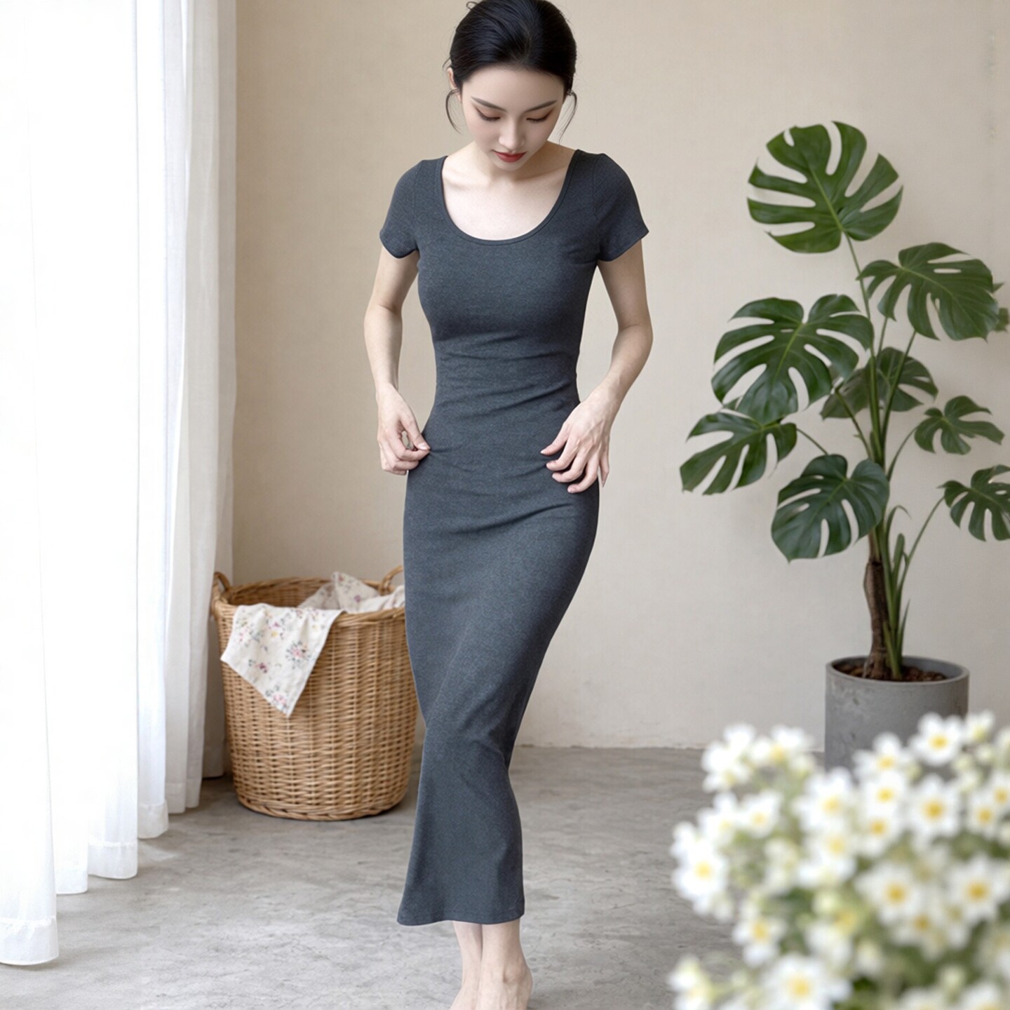 简约设计感灰色连衣裙女2026年新款春秋显身材纯欲收腰修身包臀裙
