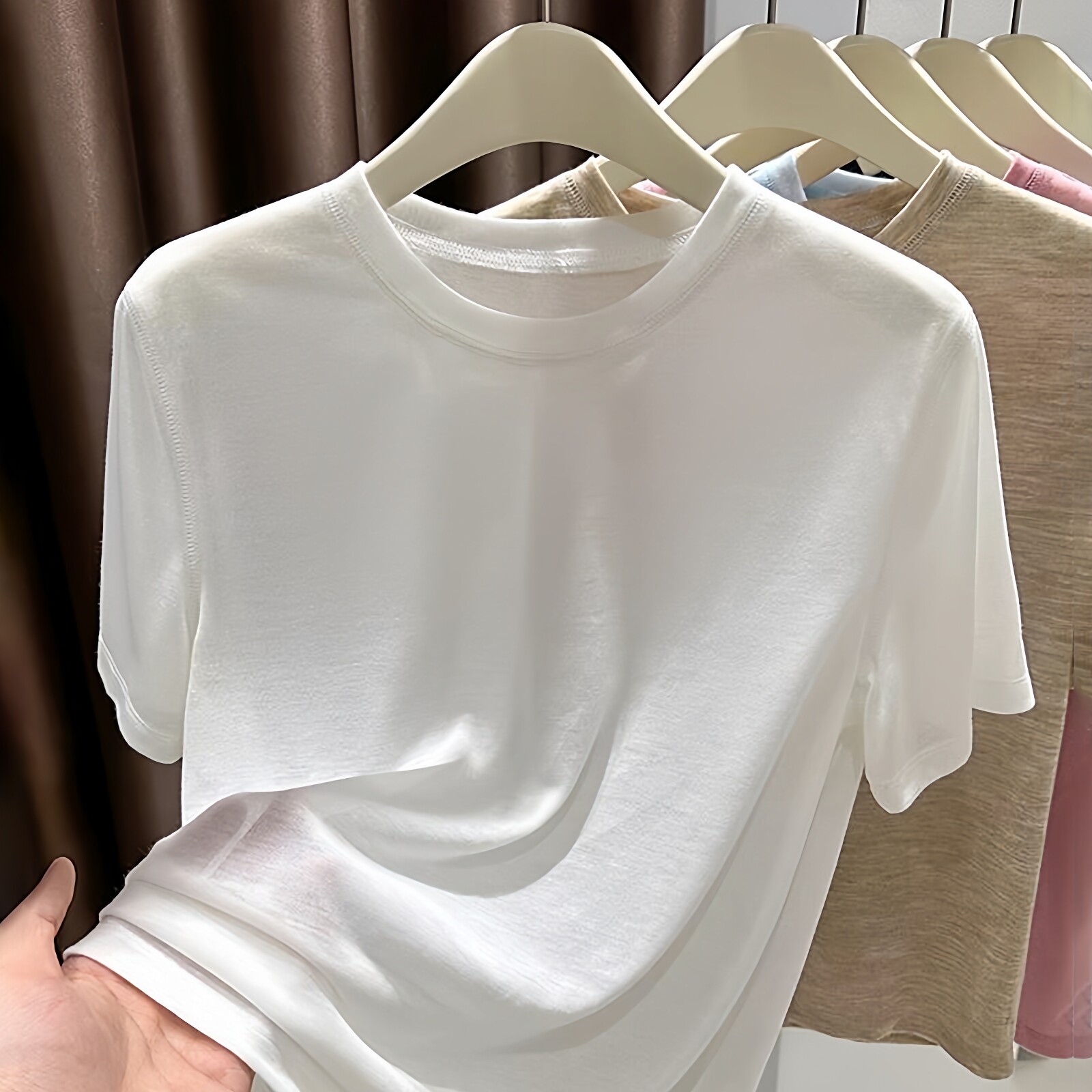 柔软面膜天丝短袖T恤女夏季薄款宽松圆领体恤基础款正肩白色上衣
