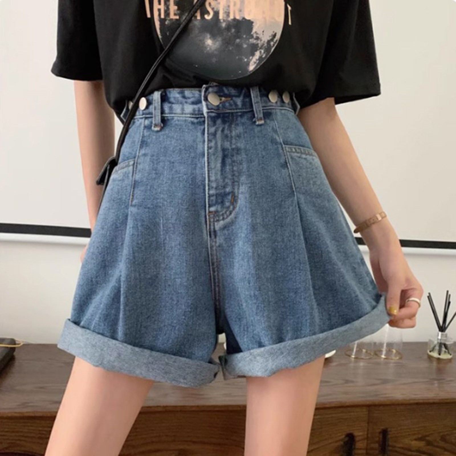 大码高腰牛仔短裤女夏季薄款胖妹妹mm显瘦遮肚遮肉阔腿a字热裤