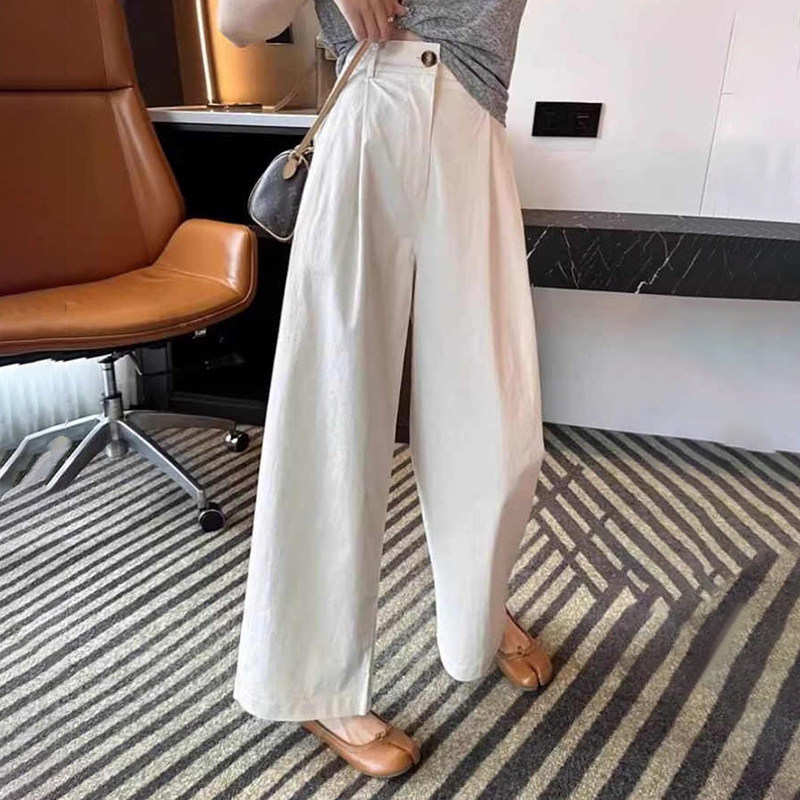 夏季白色冰丝西装裤女薄款宽松显瘦高腰垂感小个子直筒九分阔腿裤