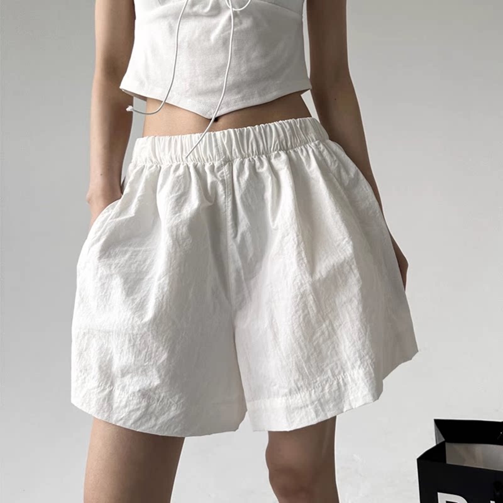 白色休闲短裤女2025新款夏季薄款高腰显瘦运动出游速干宽松中裤子