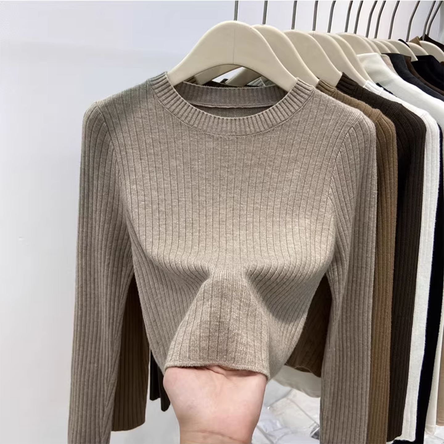 法式高级感针织毛衣小个子打底衫女秋冬季软糯不起球坑条内搭毛衫