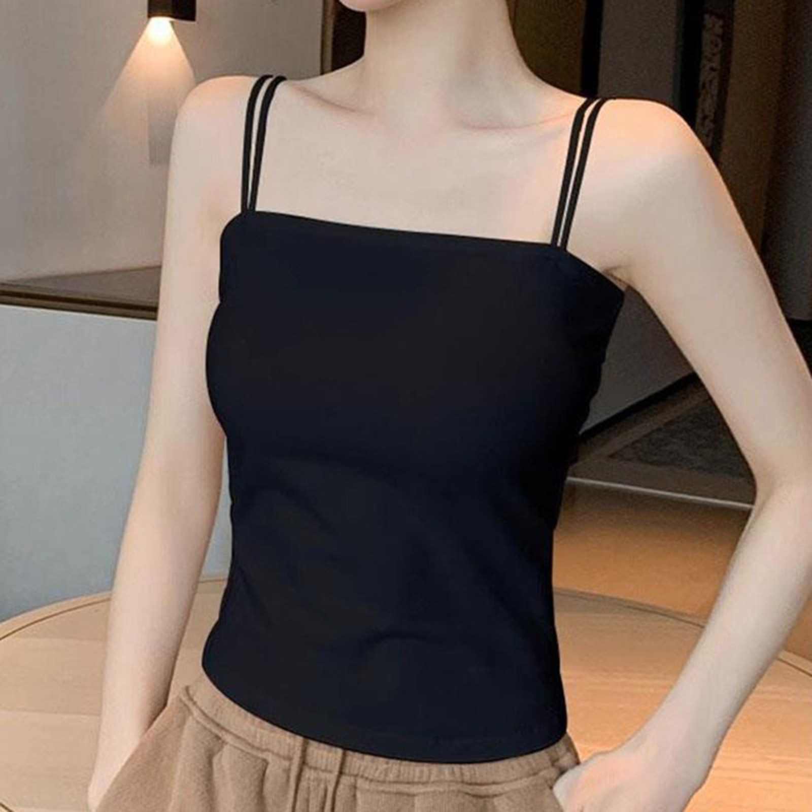 黑色美背文胸一体背心女法式带胸垫一字领抹胸内搭打底衫美背内衣