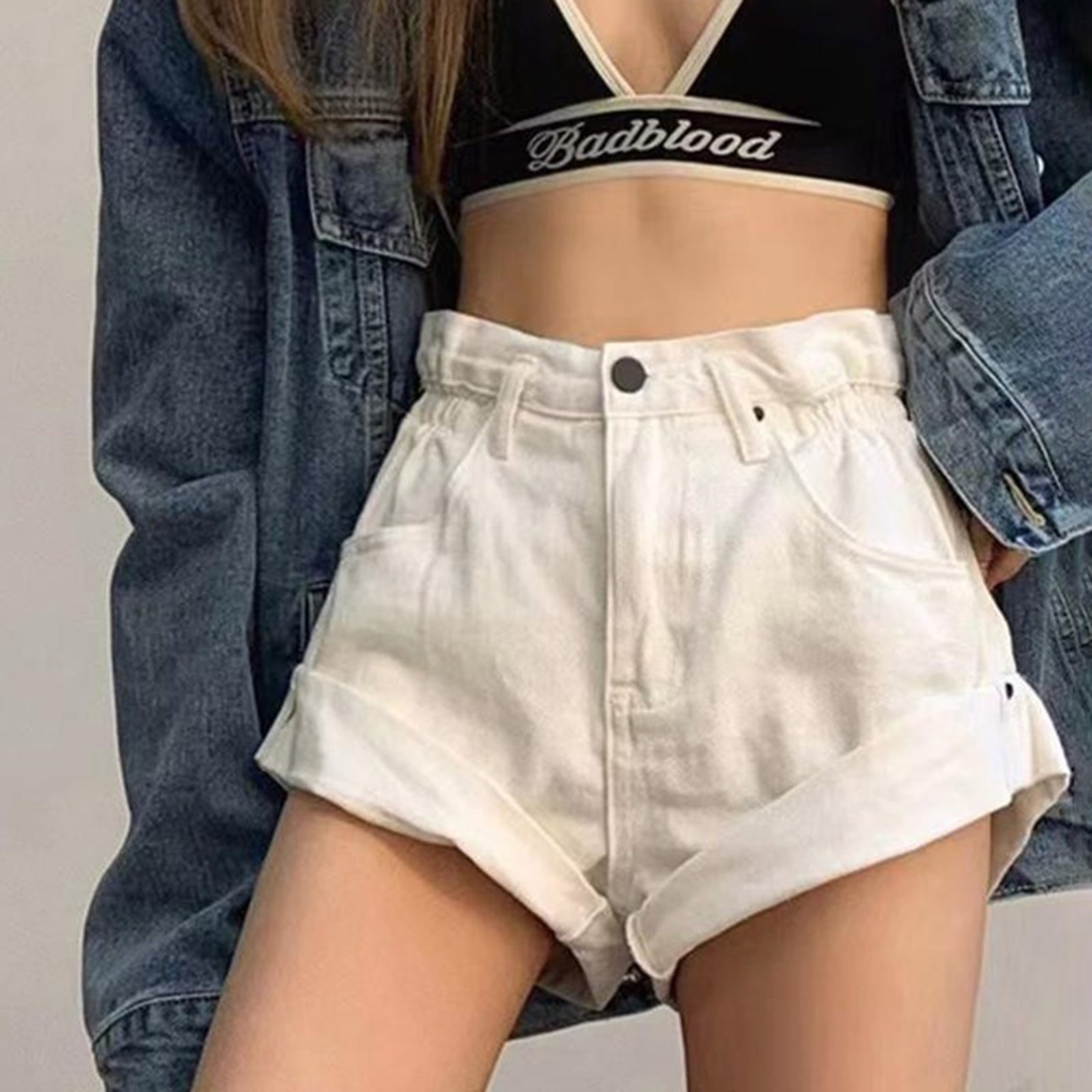 白色牛仔短裤女夏季薄款2024新款辣妹高腰卷边显瘦a字超短裤热裤