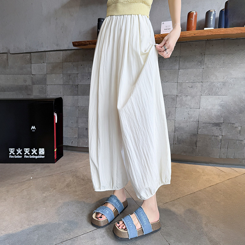 夏季薄款白色冰丝速干灯笼裤女高腰宽松显瘦小个子九分休闲阔腿裤