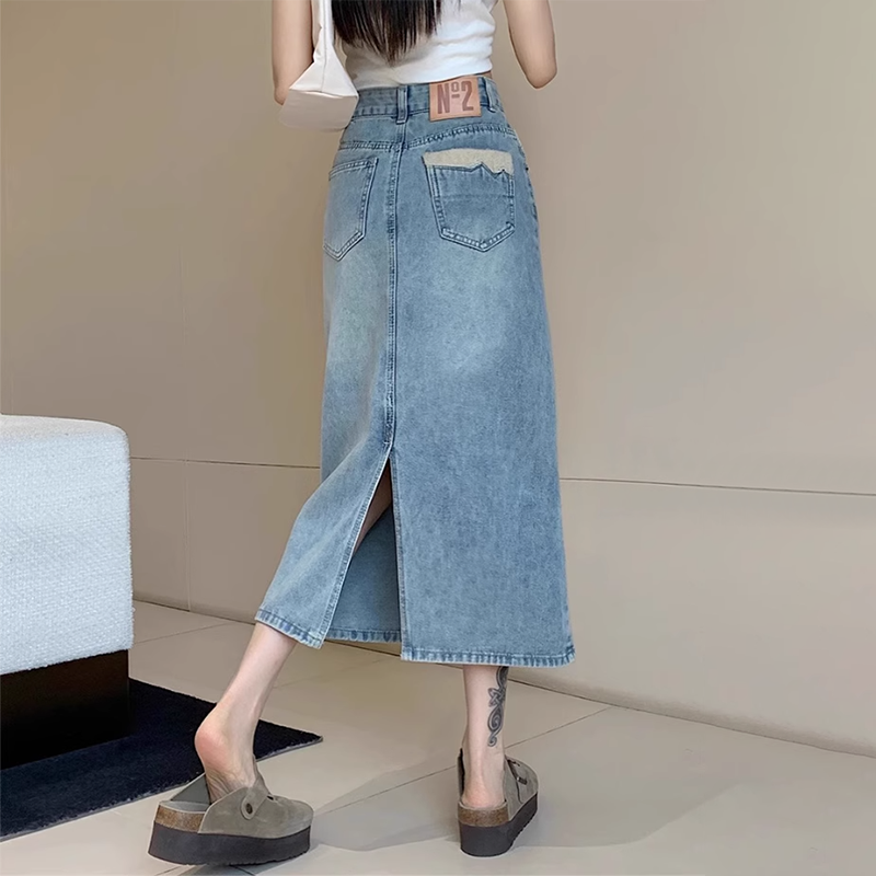 高腰开叉牛仔半身裙女夏季新款a字裙遮胯显瘦中长款休闲包臀裙