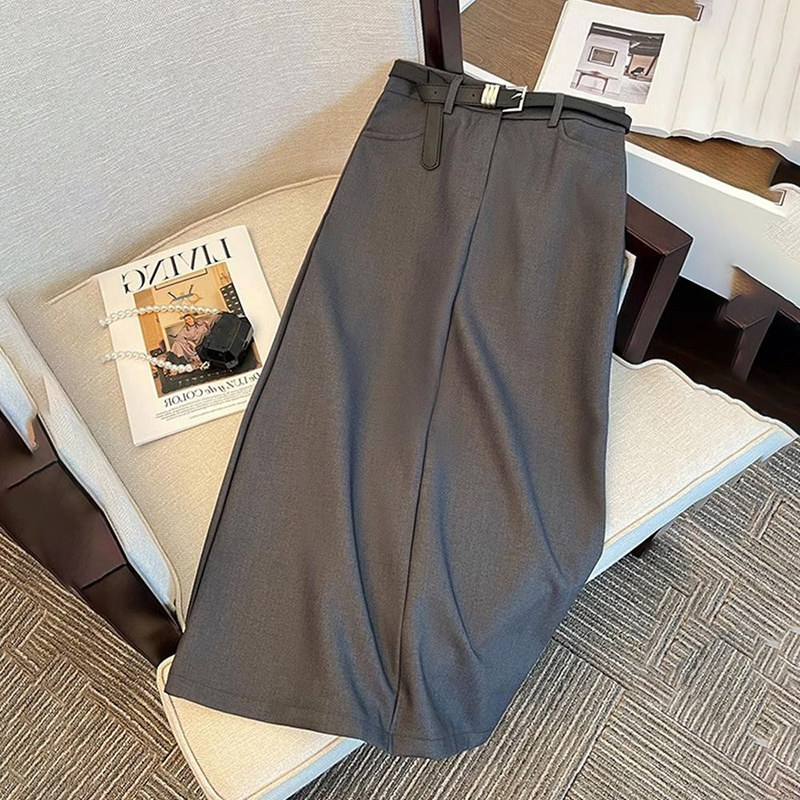 灰色西装半身裙女秋冬新款高腰显瘦a字裙气质通勤中长款包臀裙