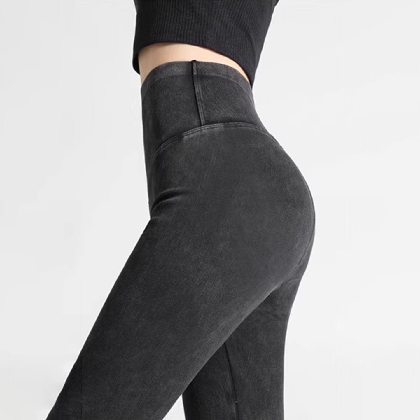 仿牛仔打底裤女外穿高腰弹力收腹提臀紧身靴裤加绒加厚保暖瑜伽裤