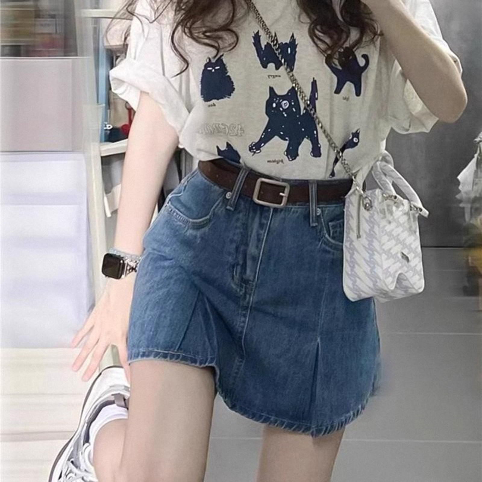 复古牛仔短裙女夏季新款高腰a字裙梨形身材遮胯显瘦小个子半身裙