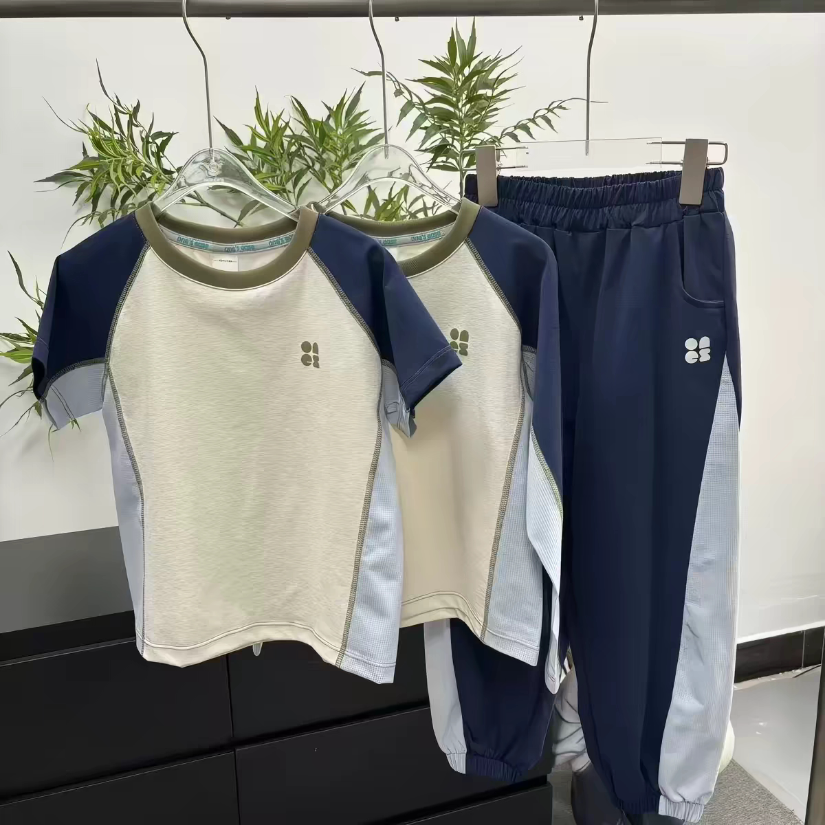 儿童宣纸速干运动透气套装春夏新款中大童男女童休闲舒适三件套D