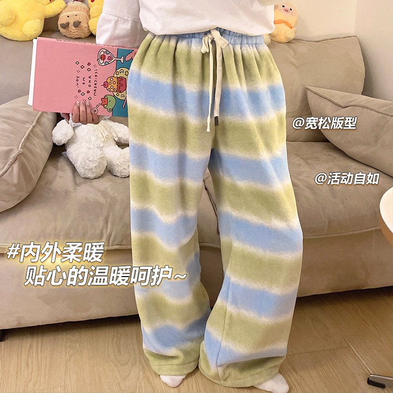 法兰绒慵懒风直筒睡裤少女士秋冬