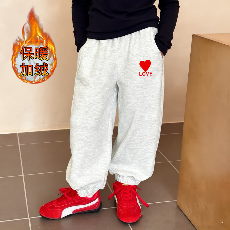 韩版男童加绒运动裤2025冬装儿童洋气可爱束脚裤宽松百搭休闲裤子