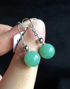 18k铂金镶嵌绿珠耳环翡翠10mm玉珠耳坠时尚简洁百搭款bh:6455兰