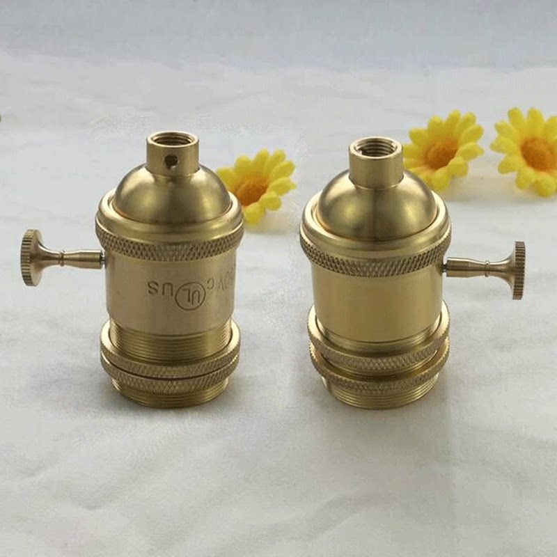 e27螺口带拉线拉链带旋钮带开关纯铜灯头台灯落地灯带螺纹灯座