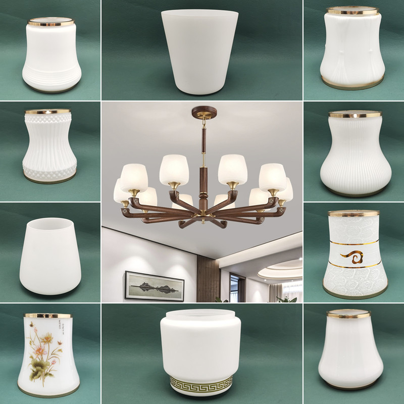 中式贴花磨砂面e14螺口灯罩外壳