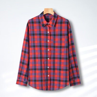 【大潘粉丝专享】 the家新款色织府绸棉纯棉红格衬衫PX2601S0039