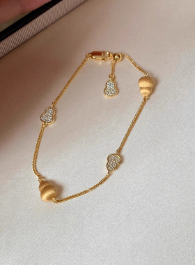 中古金色拉丝碎冰冰葫芦手链女vintage古法传承手串小众设计手饰