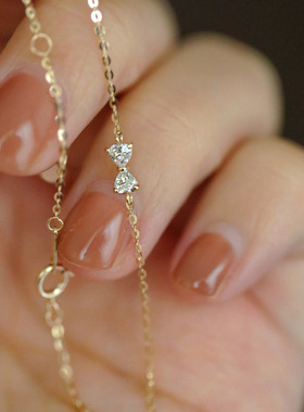 S925纯银镀14K金 细闪精致蝴蝶结手链微镶锆钻小清新文艺风女礼物