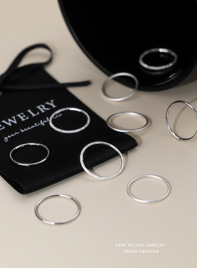 S999足银戒指女小众设计新款食指戒爆款古法细素圈对戒轻奢高级感