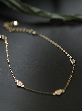 S925纯银镀14K金超闪细手链女三颗小爱心简约百搭ins小清新送礼物