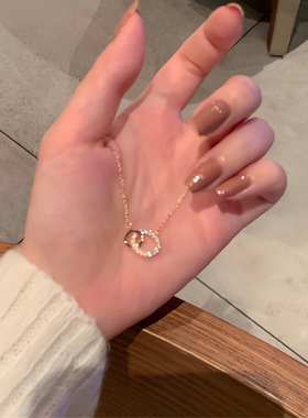 S925纯银镀18K金环环相扣双环项链女时尚百搭简约高级感锁骨链