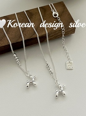 韩国ins风高级感小众百搭锁骨链 S925纯银碎银子气泡狗项链叠戴女