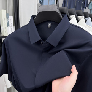 冰丝t恤高端无痕免烫半袖 暗门襟短袖 桑蚕丝夏季 男士 休闲衬衣 衬衫