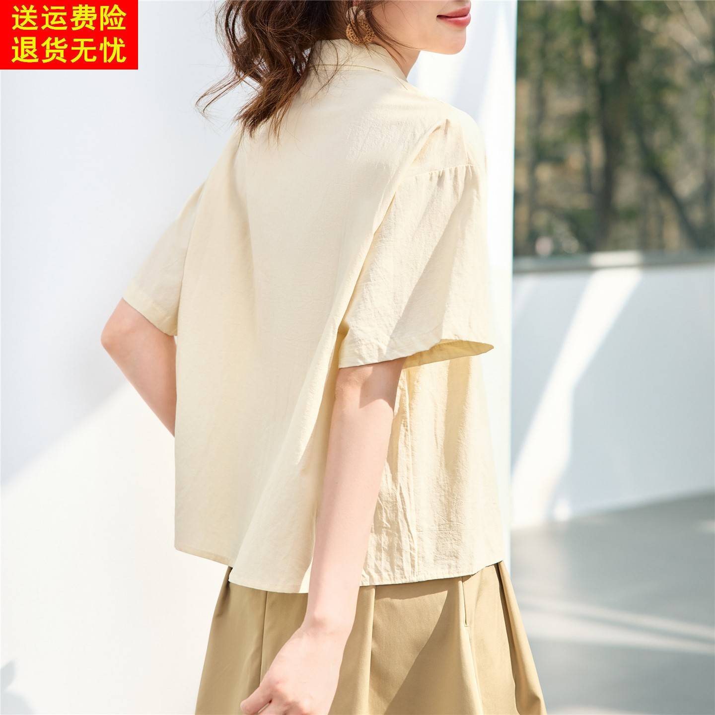 纯棉刺绣短袖衬衫女夏季2026新款宽松设计感通勤穿搭超好看衬衫薄