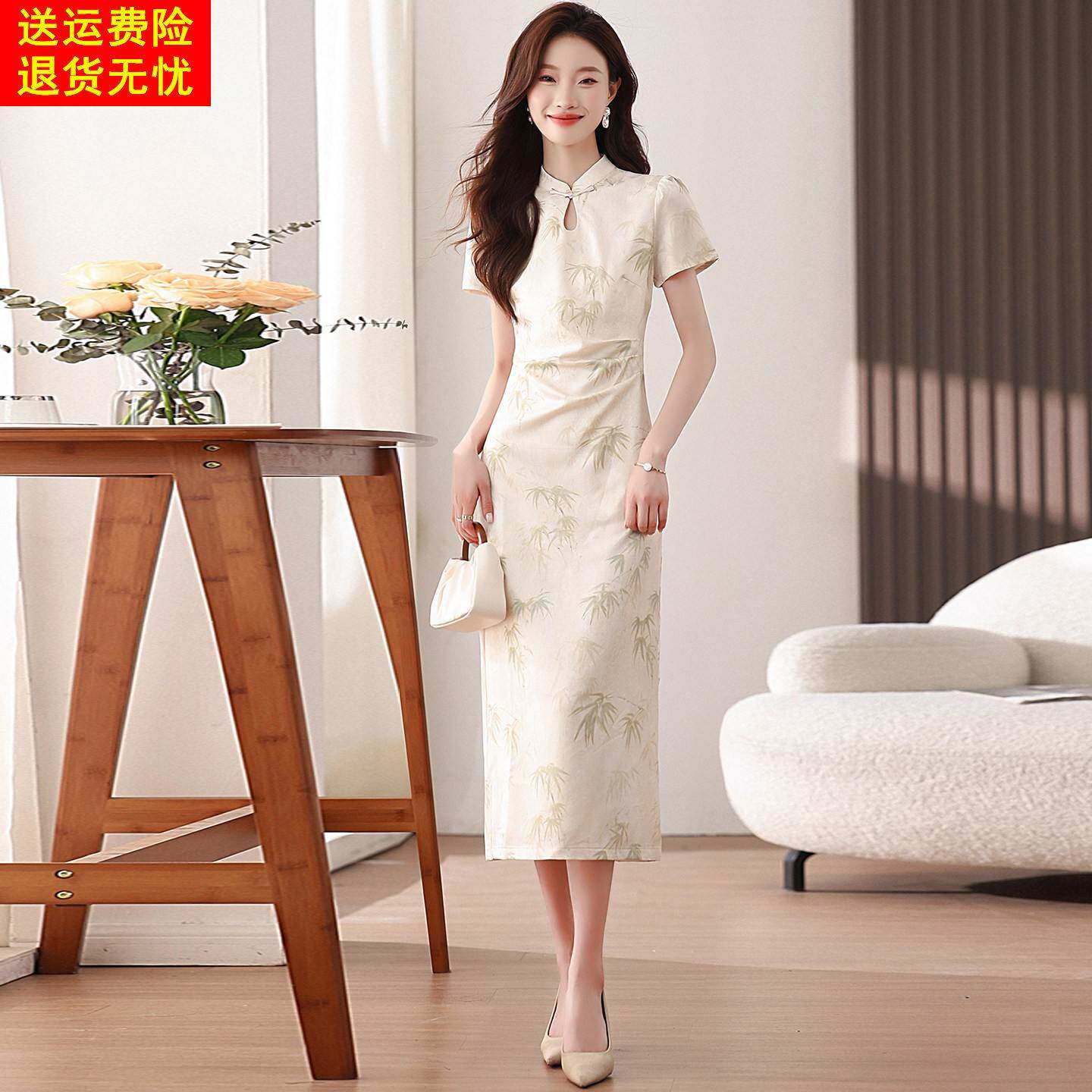 新中式真丝连衣裙女2026夏季高端气质桑蚕丝收腰显瘦改良旗袍裙子