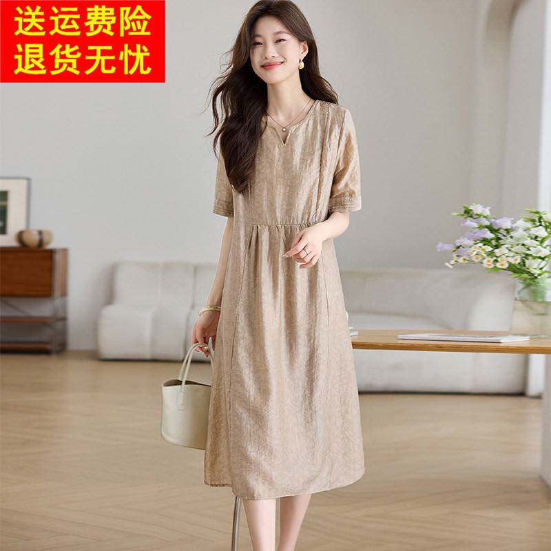 桑蚕丝洋装2026夏季新款洋派法式宽松显瘦胖mm大尺码女装真丝裙子