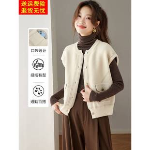 开衫 设计感针织马甲女短款 显瘦短袖 2025新款 外套春秋百搭外搭 秋装