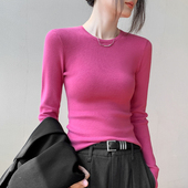 显瘦T恤上衣纯色正肩内搭打底衫 修身 长袖 圆领针织毛衣女秋冬新款