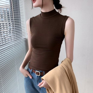 背心女装 内搭打底衫 2025早秋新款 显瘦百搭西装 纯色修身 半高领无袖