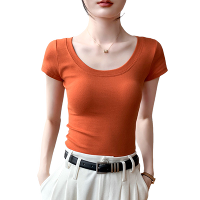 歌倍尚短袖T恤女薄款纯色大圆领