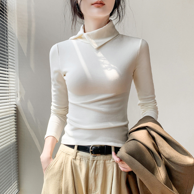 精致淑女风内磨毛Polo领长袖T恤