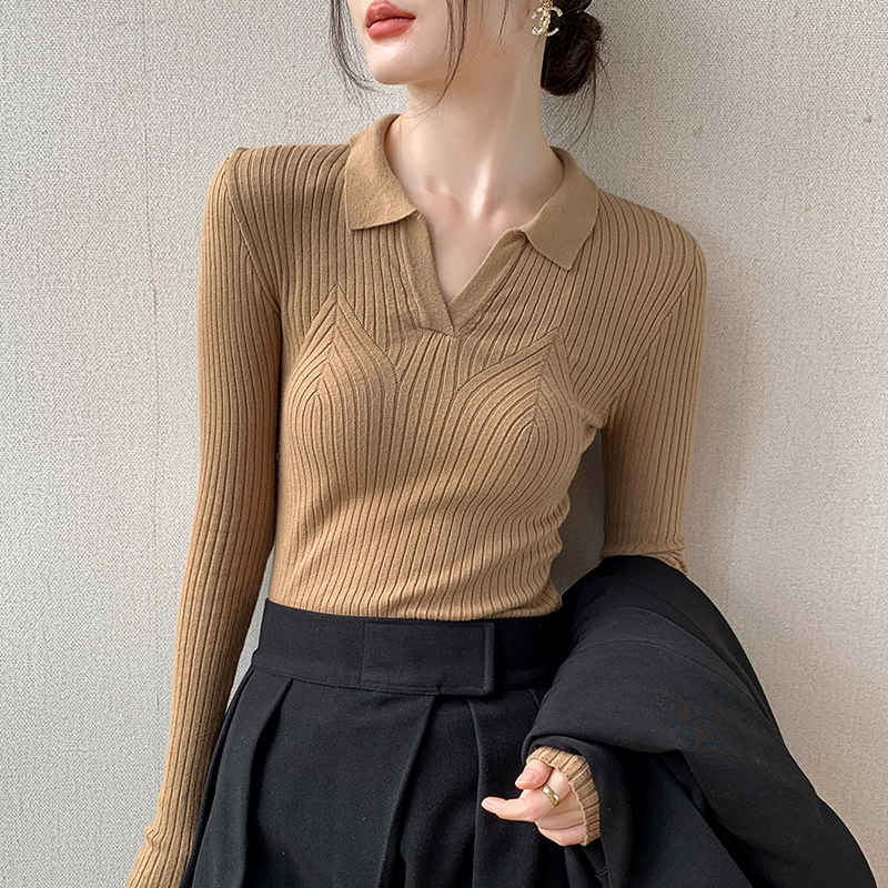歌倍尚针织长袖海鸥领打底衫女