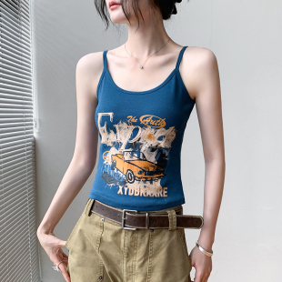 内搭无袖 小众修身 上衣女 复古风印花吊带背心女夏外穿2025新款 美式