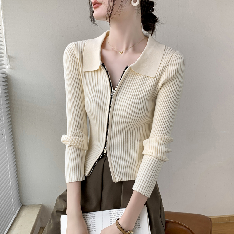 歌倍尚双头拉链针织开衫上衣