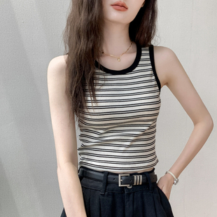 无袖 遮副乳内搭打底衫 上衣 新款 歌倍尚撞色条纹吊带背心女2025夏季