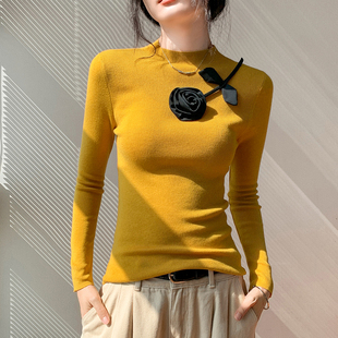 立体花朵装 保暖毛衣内搭打底衫 饰针织长袖 新款 上衣 女2025秋季 法式
