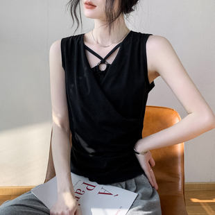 歌倍尚莱赛尔交叉设计感无袖背心女2026春季新款洋气别致修身上衣