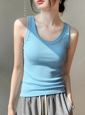 性感辣妹吊带背心女2025夏季新款水蓝色简约修身衬衫内搭无袖T恤