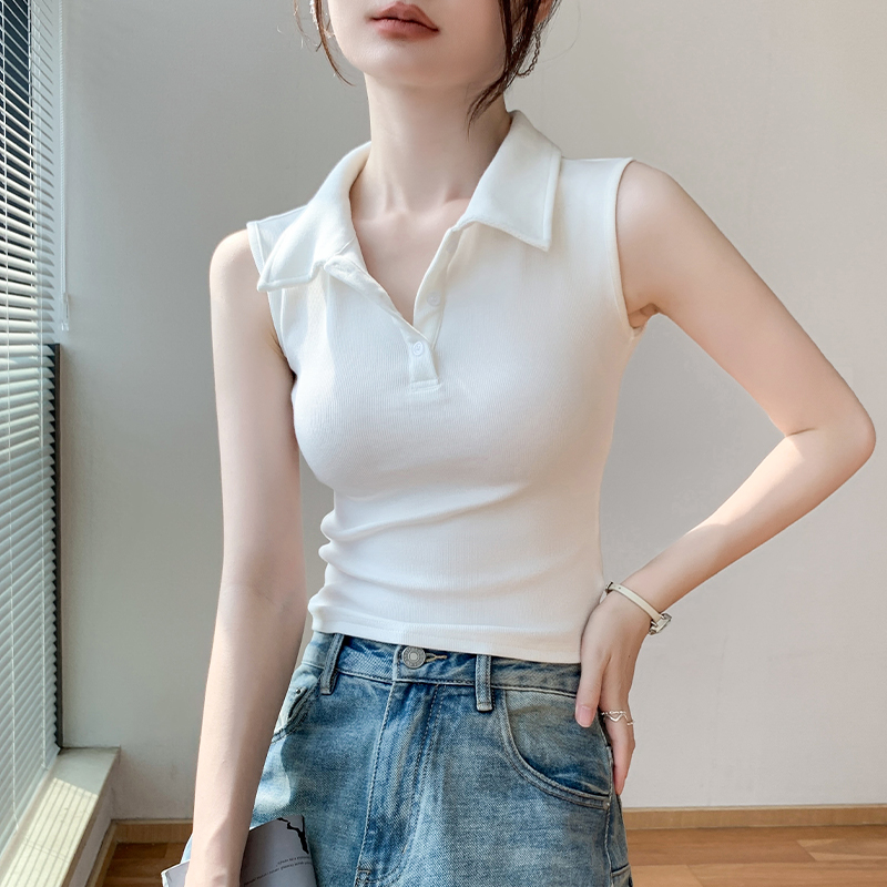 美式辣妹风无袖背心女2025春季新款Polo领短款打底衫纯色内搭上衣,女装/女士精品,背心吊带,淘宝优惠券,粉丝福利购,淘宝优惠卷