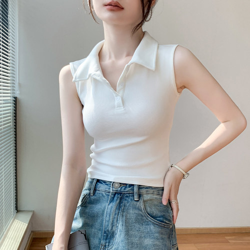 美式辣妹风纯色无袖背心女